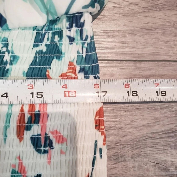 NWT Bebe Printed Smocked Tiered Mini Dress,Tropical Garden,Green/White/Orange. - Picture 11 of 11